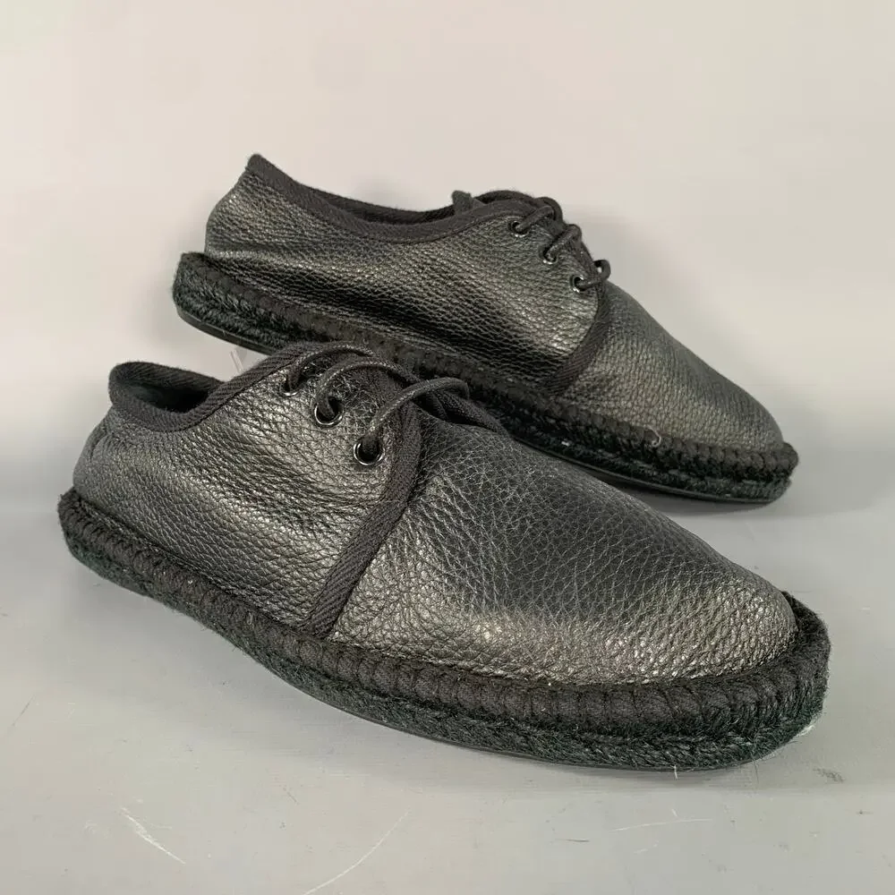 SAINT LAURENT Size 8 Black Crackled Leather Yacht Lace Up Shoes